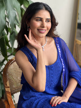 Tessa Blue Mirror Work Chikankari Kurta Set (Set of 3)